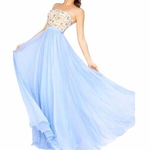 Sherri Hill Strapless Prom Dress Evening Gown with Beaded Bodice Chiffon Skirt